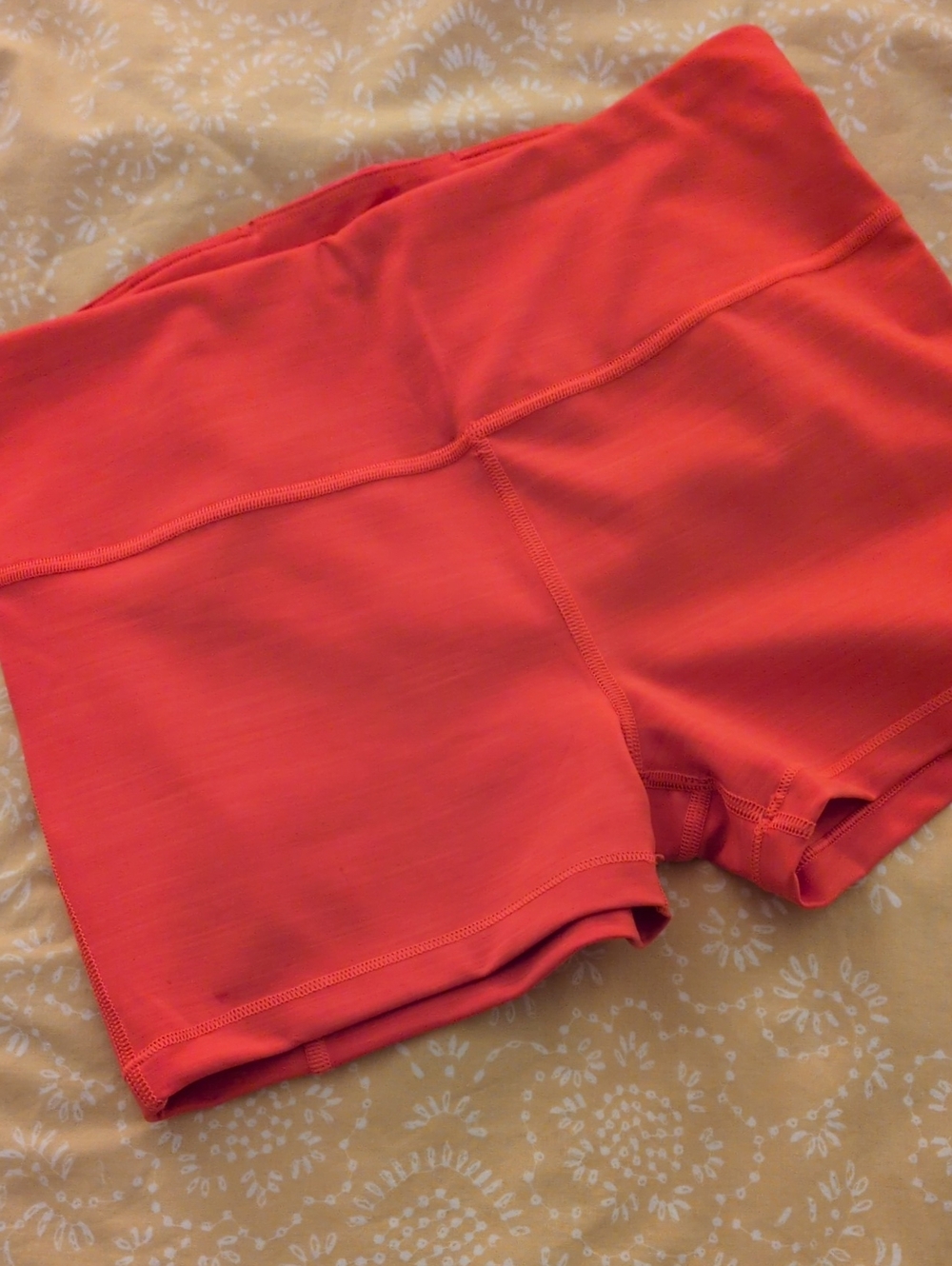 Athleta Coral-Red High-Rise Bike Shorts